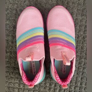 EUC Skechers Ultra Flex Pink Rainbow Slip-On Sneakers – Girls Youth Size 1